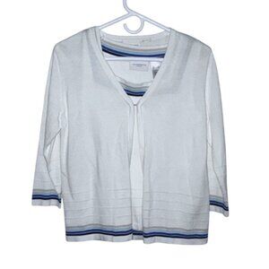 Liz Claiborne White Blue Striped Cotton Twinset Top & Tank S
